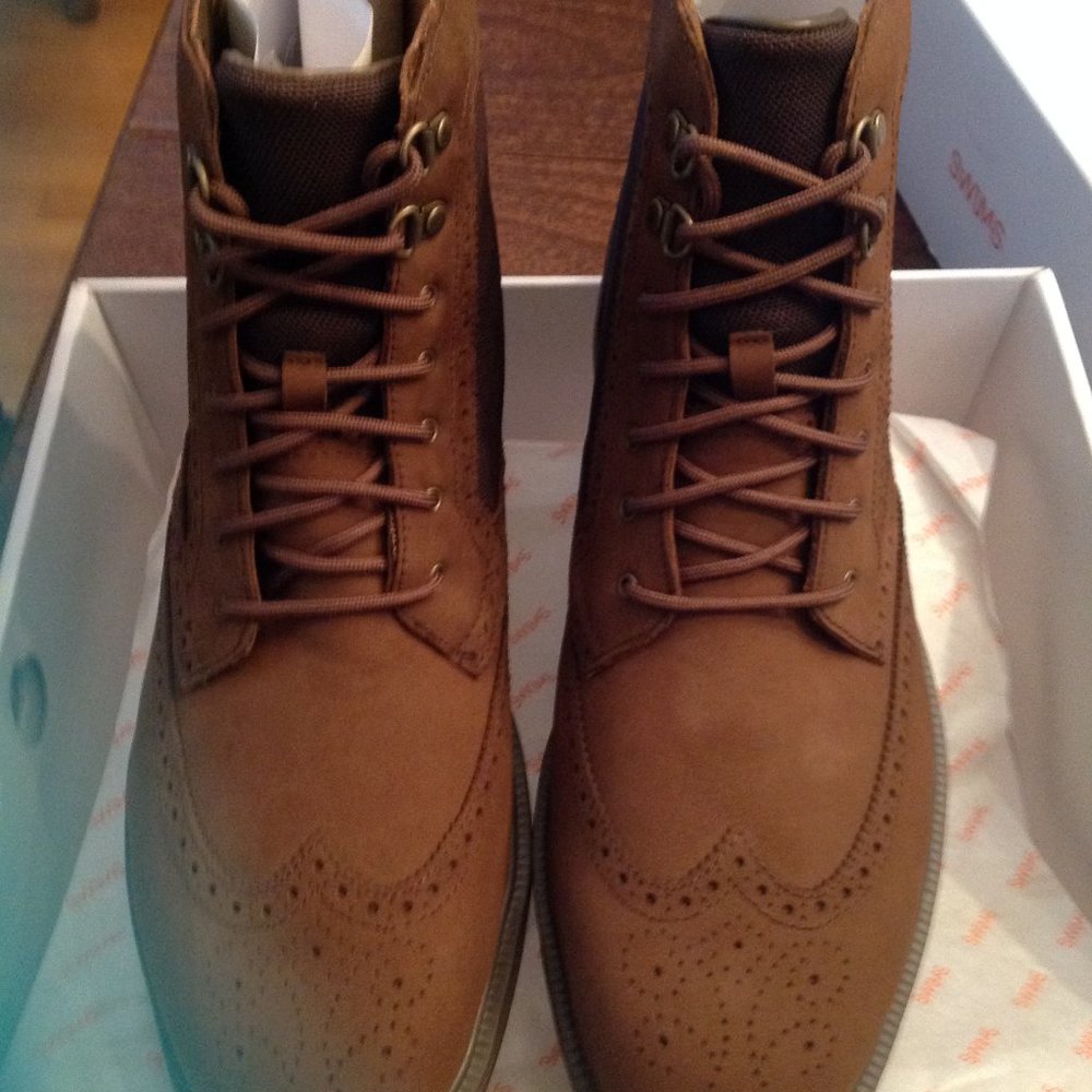 Swims Men's Motion Wing Tip Brown Leather & Textile WP Lace-Up Boots -12M -NIB